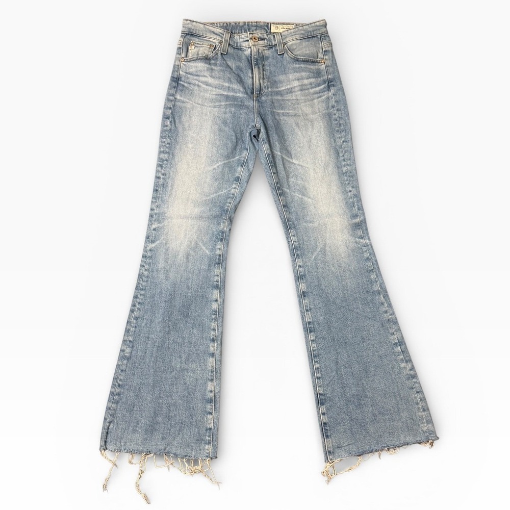 AG Adriano Goldschmied Farrah Boot High Rise Light Wash Fray Hem Jeans 28R Flare